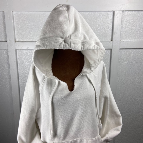 Aerie Raw Edge Hoodie White Distressed Pullover Sweatshirt Size M - Picture 2 of 13